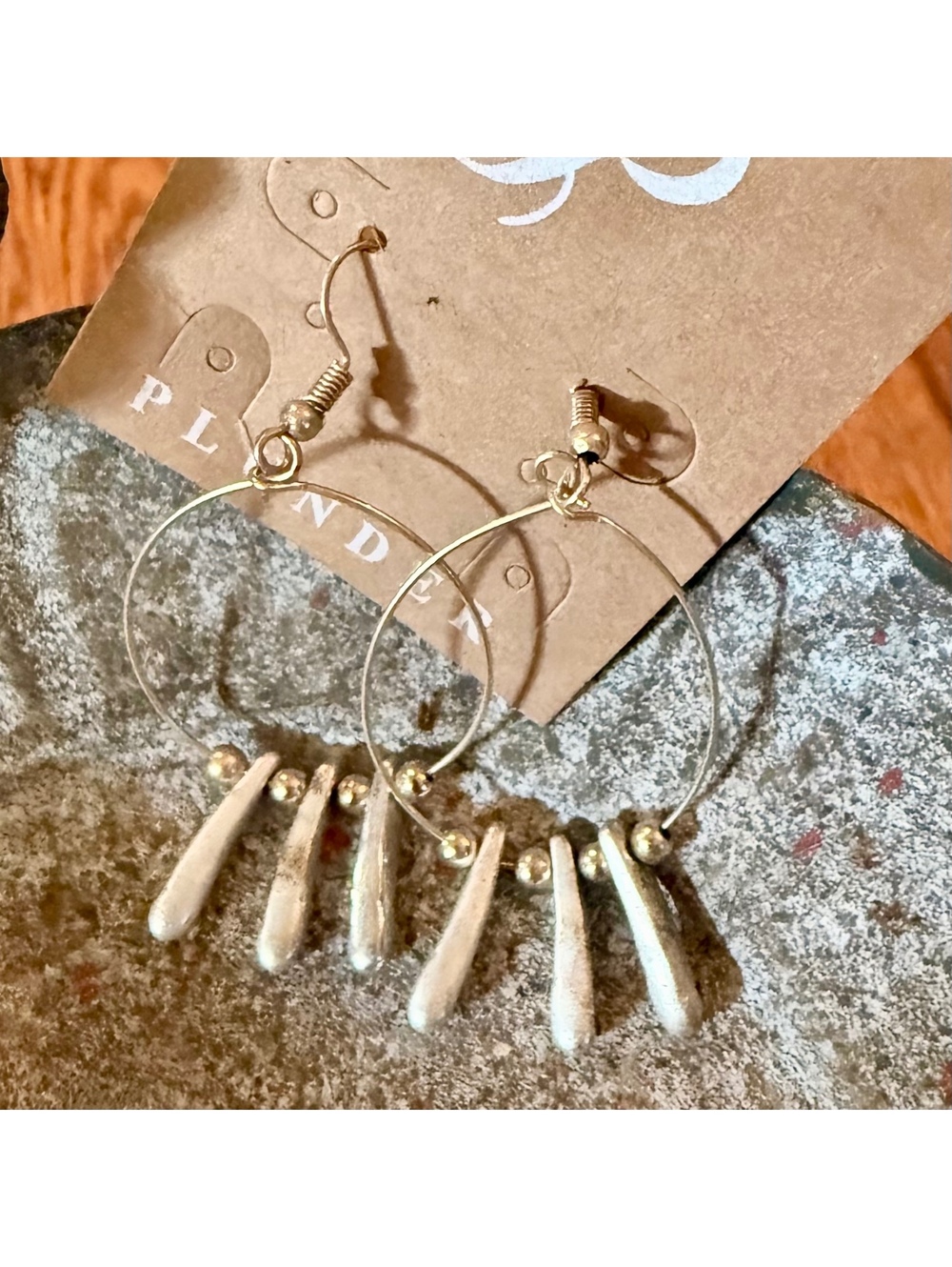 Plunder Gold Tone Hoop Earrings with Dangling Bar Charms